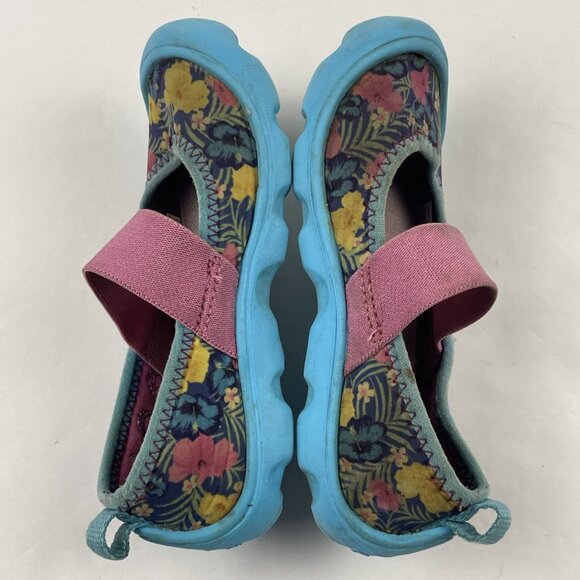 Crocs SlipOn Duet Busy Day Mary Jane Shoes Girls C9 Blue Floral Canvas Rubber - Picture 4 of 11